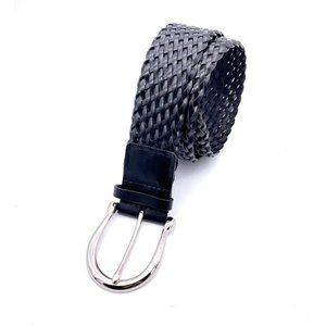 Michael Kors Braided Woven Leather Belt Women's Size Small Black Silver Buckle